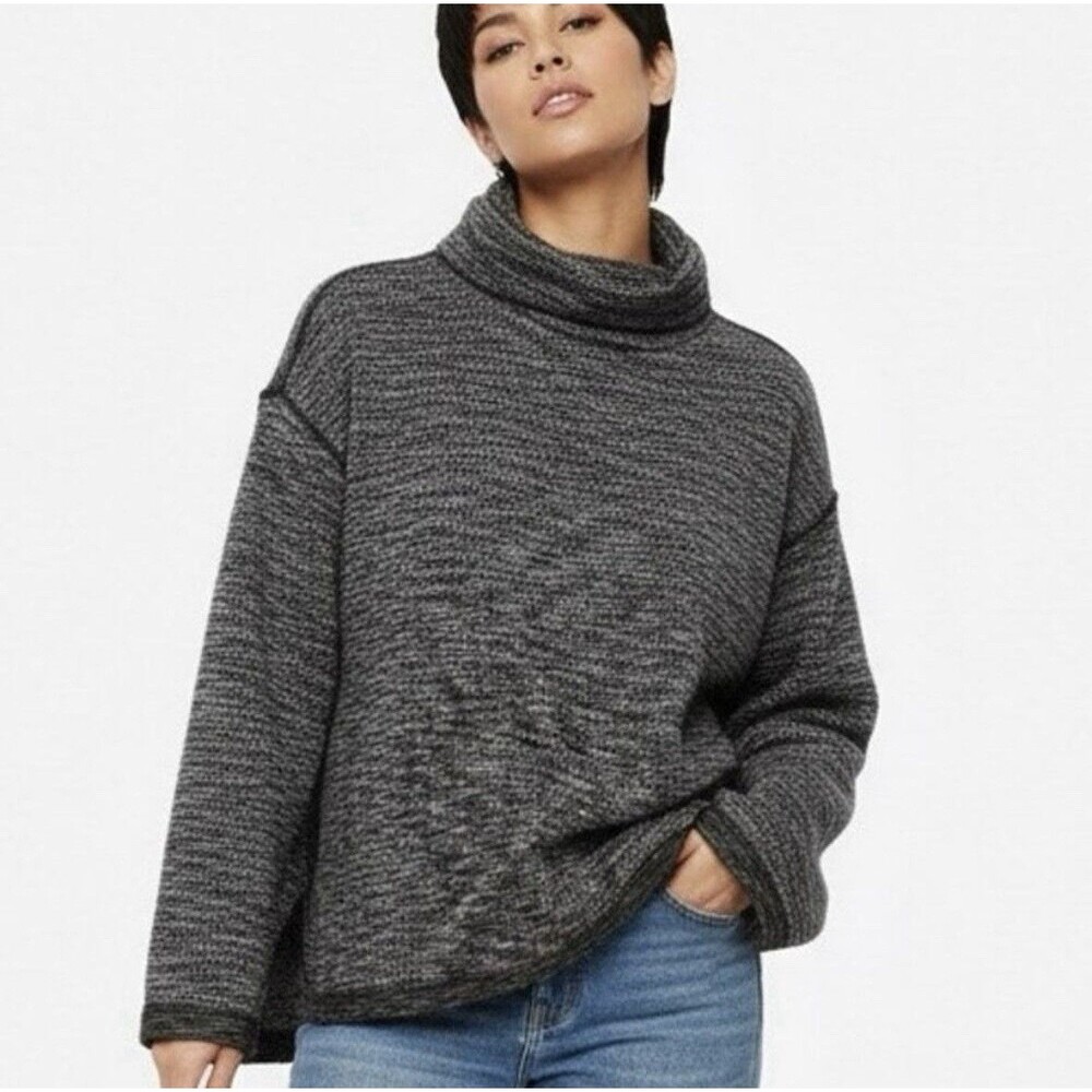 Free People Sunny Days We The Free Turtleneck Sweater Black White Textured XS